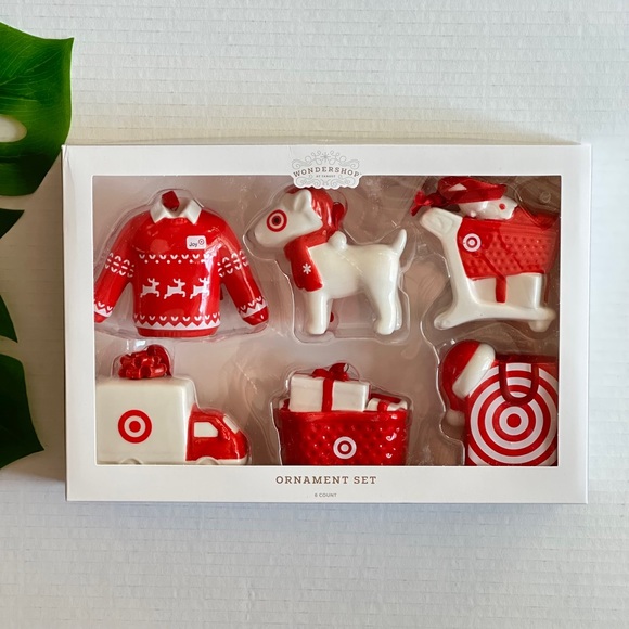 Ceramic Target Christmas Tree Ornament Set 6pc Red/White - Wondershop NEW - Picture 3 of 6